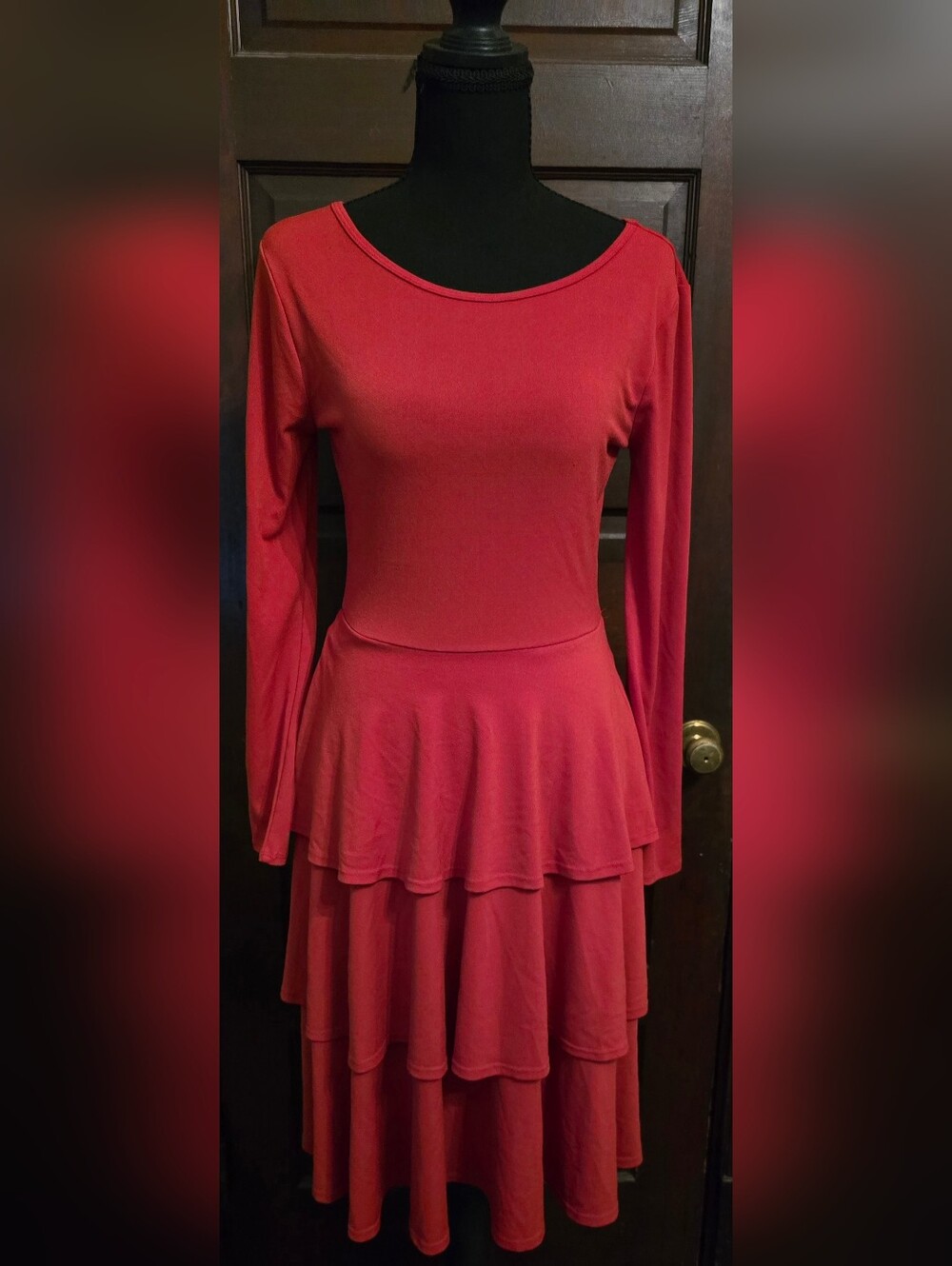 LuLaRoe Red Long Sleeve Peplum Dress